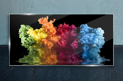 Tableau imprimé sur verre Nuages colorés de peinture sur fond noir