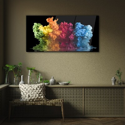 Tableau imprimé sur verre Nuages colorés de peinture sur fond noir