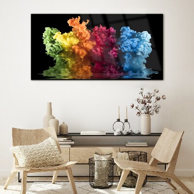 Tableau imprimé sur verre Nuages colorés de peinture sur fond noir