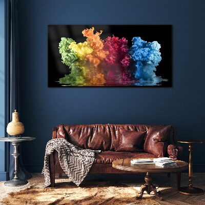 Tableau imprimé sur verre Nuages colorés de peinture sur fond noir