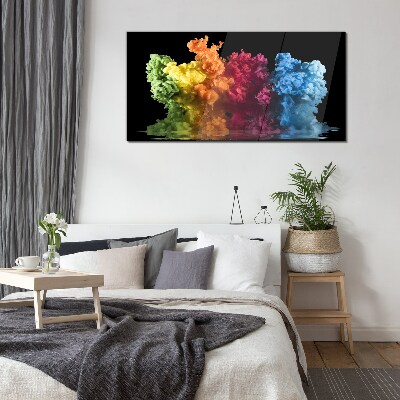 Tableau imprimé sur verre Nuages colorés de peinture sur fond noir
