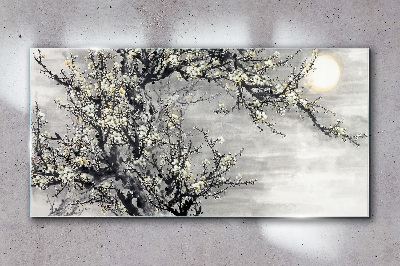 Tableau en verre Une branche fleurie aux tons monochromes