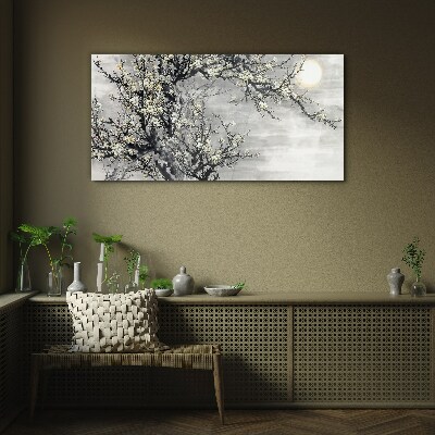 Tableau en verre Une branche fleurie aux tons monochromes