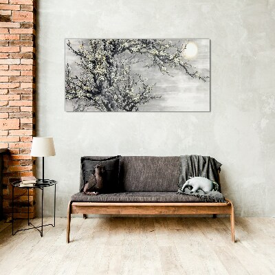 Tableau en verre Une branche fleurie aux tons monochromes