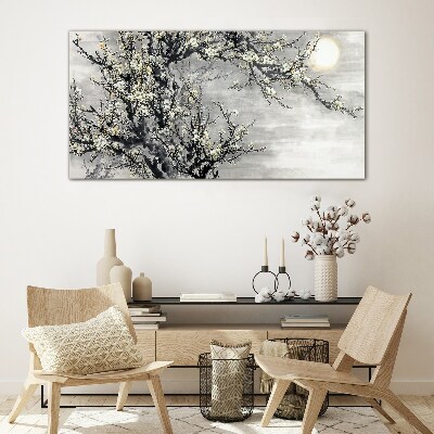 Tableau en verre Une branche fleurie aux tons monochromes