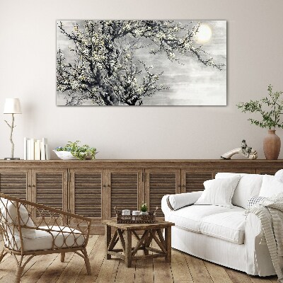 Tableau en verre Une branche fleurie aux tons monochromes