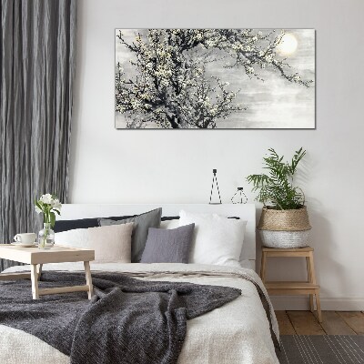 Tableau en verre Une branche fleurie aux tons monochromes