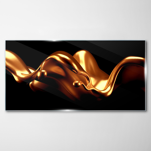 Tableau imprimé sur verre Vagues dorées sur fond noir
