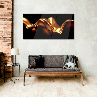 Tableau imprimé sur verre Vagues dorées sur fond noir