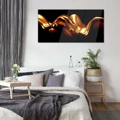 Tableau imprimé sur verre Vagues dorées sur fond noir