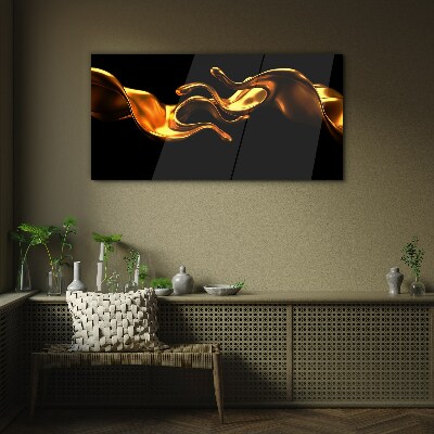 Tableau photo sur verre Vagues dorées sur fond noir