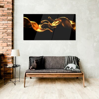 Tableau photo sur verre Vagues dorées sur fond noir