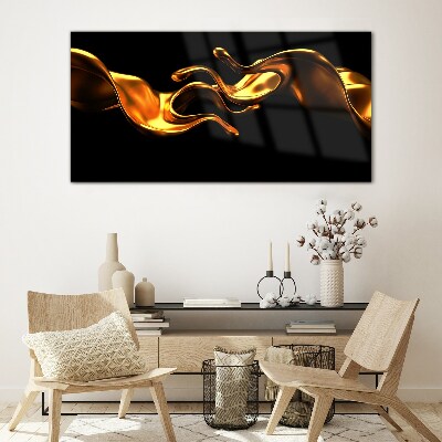 Tableau photo sur verre Vagues dorées sur fond noir