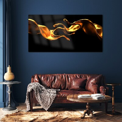 Tableau photo sur verre Vagues dorées sur fond noir