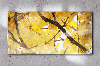 Tableau sur verre Feuilles dorées au soleil