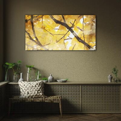 Tableau sur verre Feuilles dorées au soleil