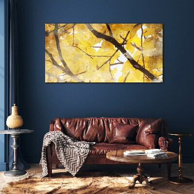 Tableau sur verre Feuilles dorées au soleil