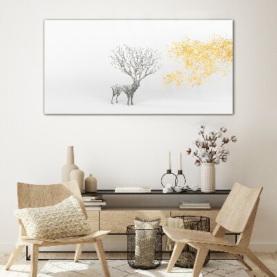 Tableau imprimé sur verre Arbre et cerf dans le vent
