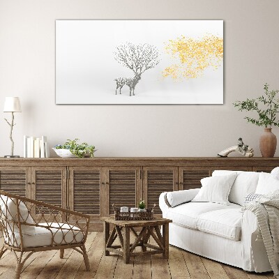 Tableau imprimé sur verre Arbre et cerf dans le vent