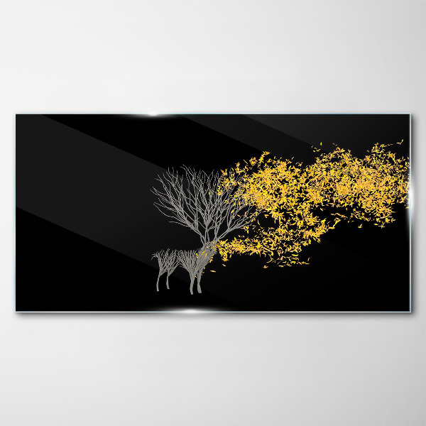 Tableau verre imprimé Feuilles dorées sur fond noir