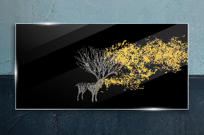 Tableau verre imprimé Feuilles dorées sur fond noir