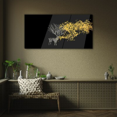 Tableau verre imprimé Feuilles dorées sur fond noir