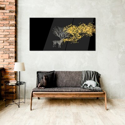 Tableau verre imprimé Feuilles dorées sur fond noir