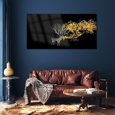 Tableau verre imprimé Feuilles dorées sur fond noir