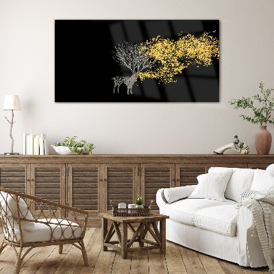 Tableau verre imprimé Feuilles dorées sur fond noir