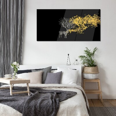 Tableau verre imprimé Feuilles dorées sur fond noir