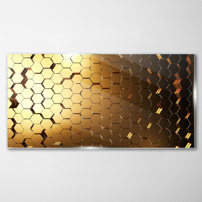 Tableau en verre Hexagones dorés dans la lumière