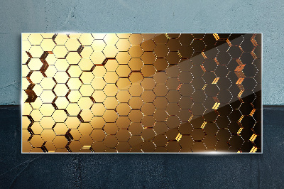 Tableau en verre Hexagones dorés dans la lumière