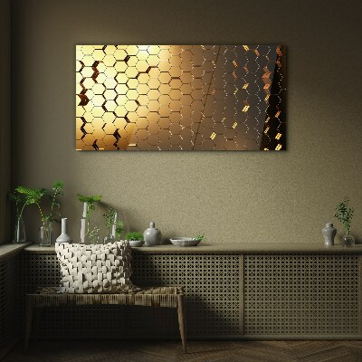 Tableau en verre Hexagones dorés dans la lumière