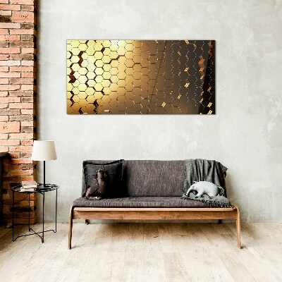 Tableau en verre Hexagones dorés dans la lumière
