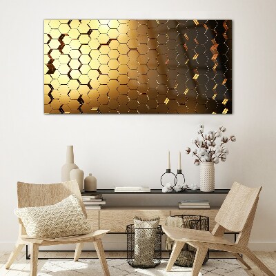 Tableau en verre Hexagones dorés dans la lumière