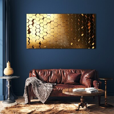 Tableau en verre Hexagones dorés dans la lumière