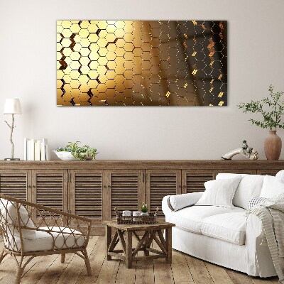 Tableau en verre Hexagones dorés dans la lumière