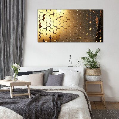 Tableau en verre Hexagones dorés dans la lumière