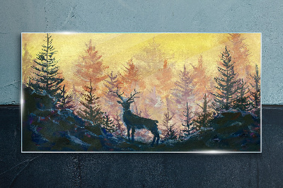 Tableau imprimé sur verre Matinée dorée dans la forêt
