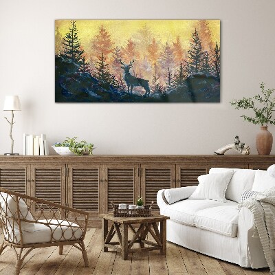 Tableau imprimé sur verre Matinée dorée dans la forêt