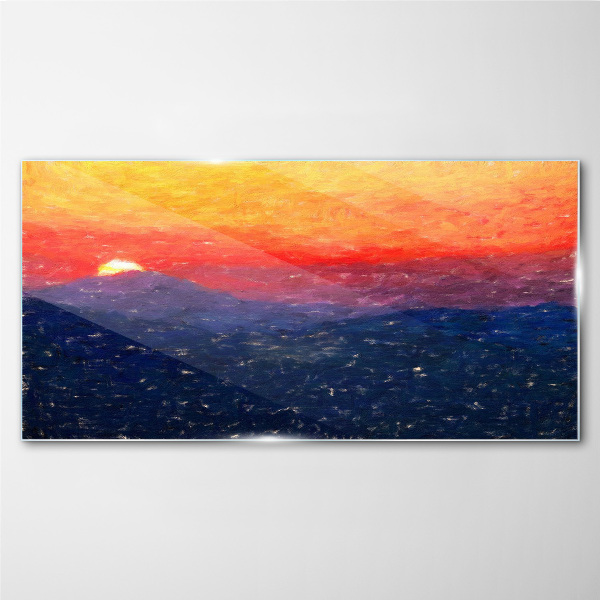 Tableau imprimé sur verre Coucher de soleil sur un paysage de montagne