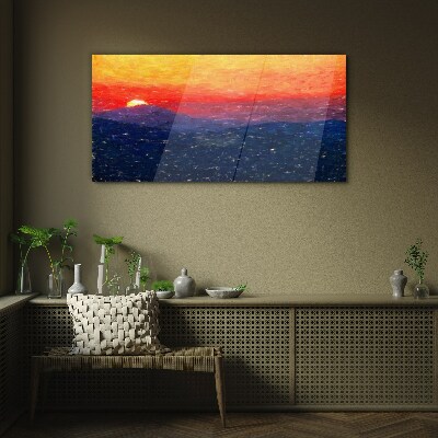 Tableau imprimé sur verre Coucher de soleil sur un paysage de montagne