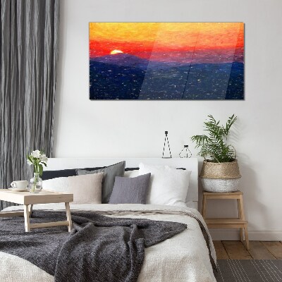 Tableau imprimé sur verre Coucher de soleil sur un paysage de montagne