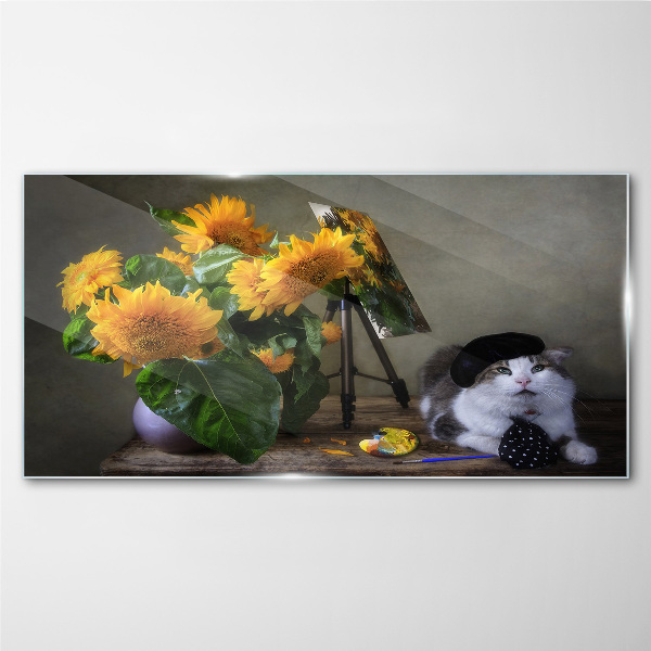 Tableau en verre Chats et tournesols