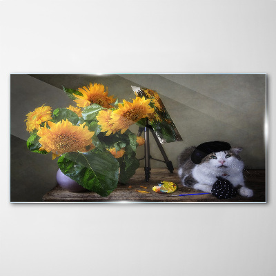 Tableau en verre Chats et tournesols