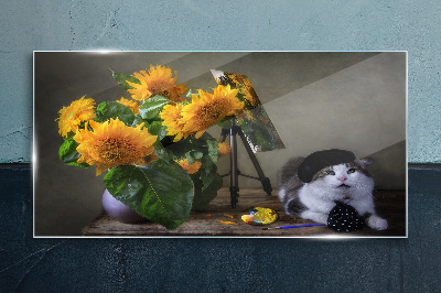 Tableau en verre Chats et tournesols