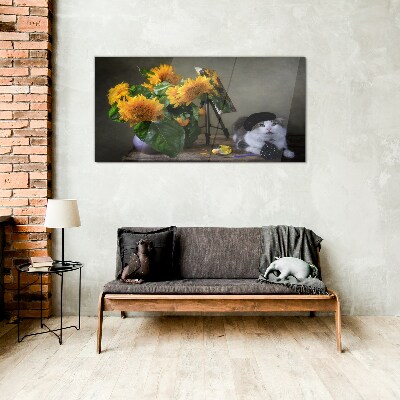 Tableau en verre Chats et tournesols