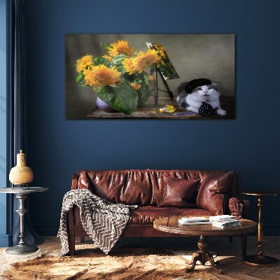 Tableau en verre Chats et tournesols