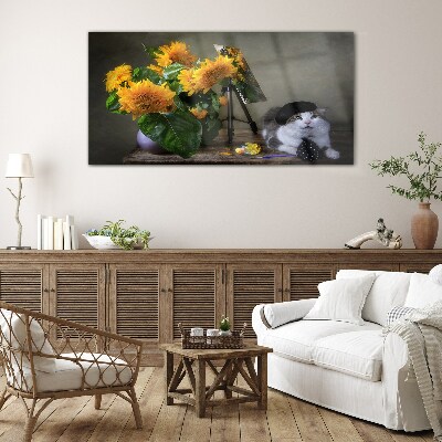Tableau en verre Chats et tournesols