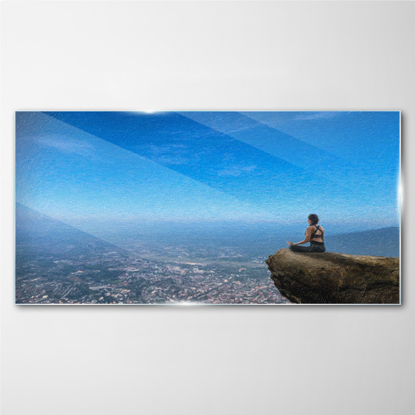 Tableau en verre Méditation au sommet de la montagne